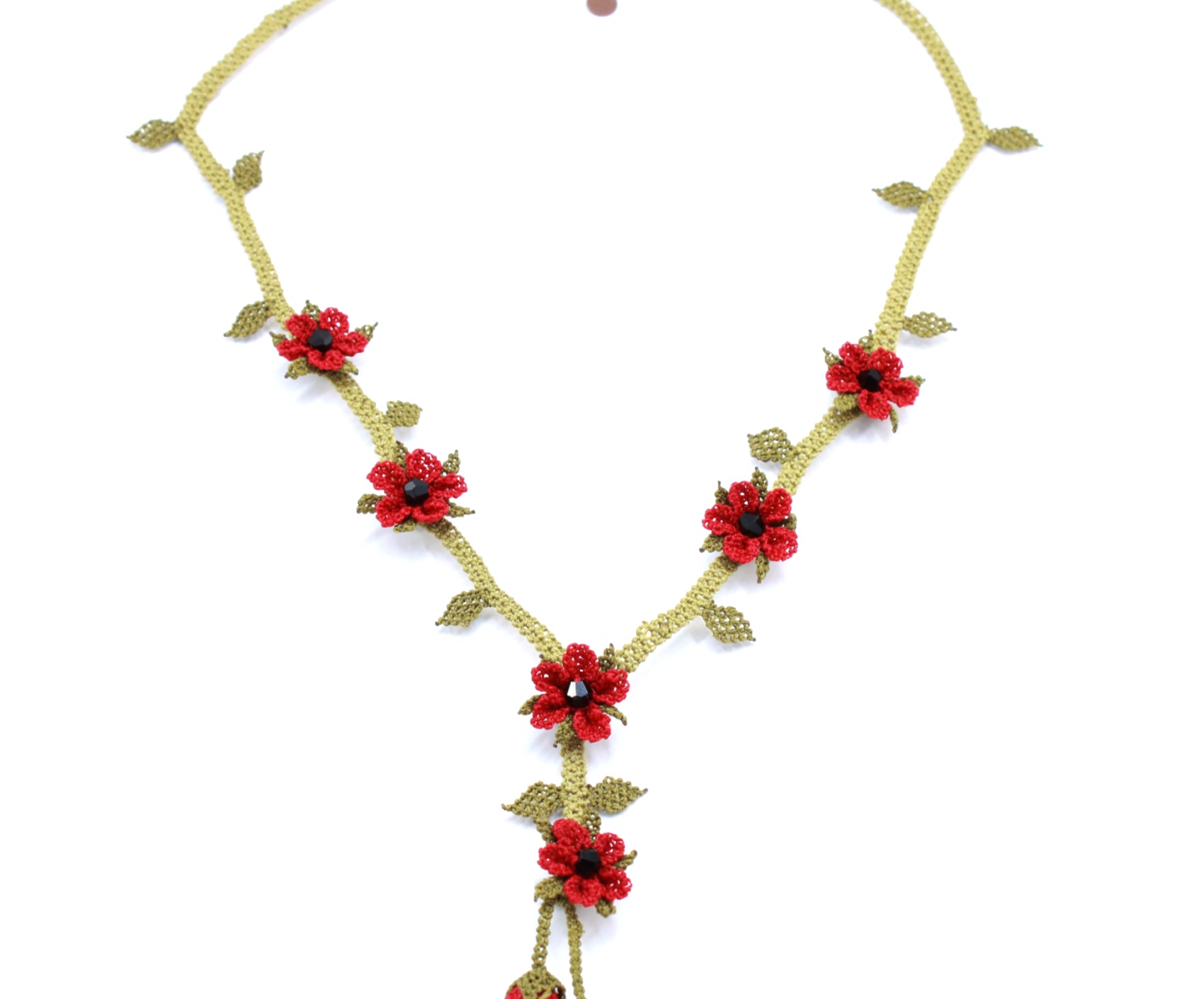 Red Flower Silk Handmade Necklace