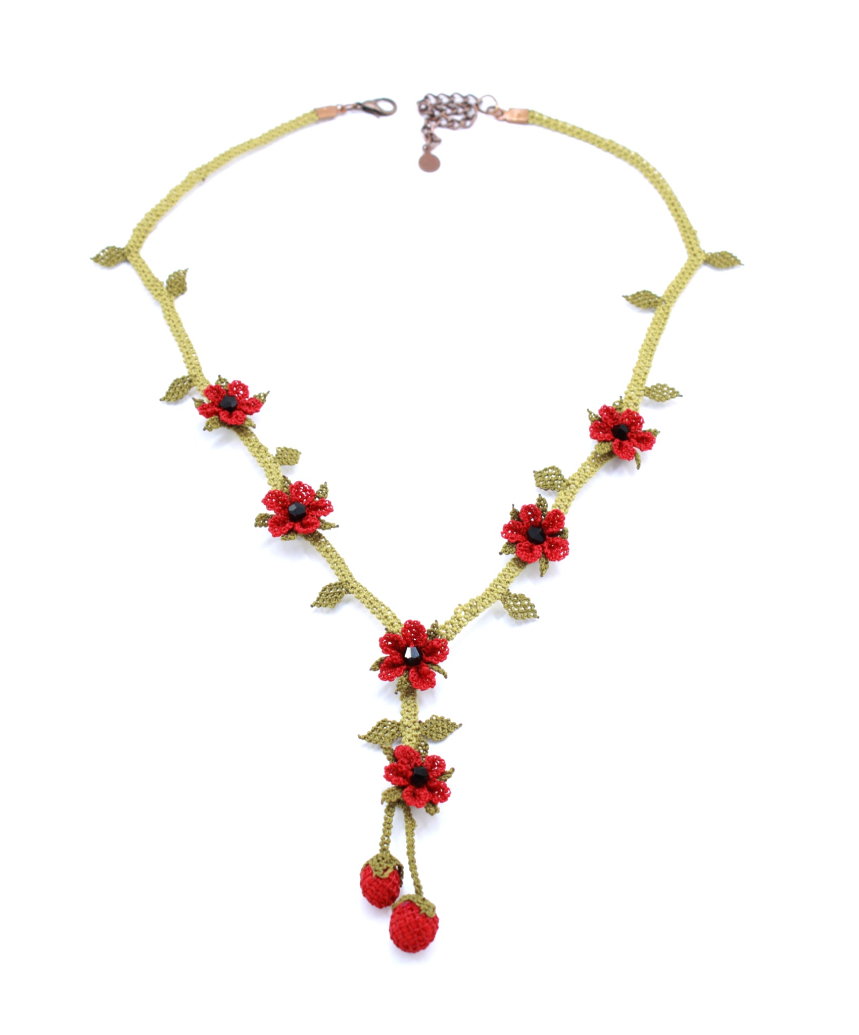 Red Flower Silk Handmade Necklace